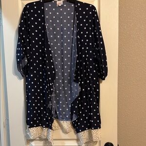 LuLaRoe Blue and White Kimono Jacket Lightweight Open Front